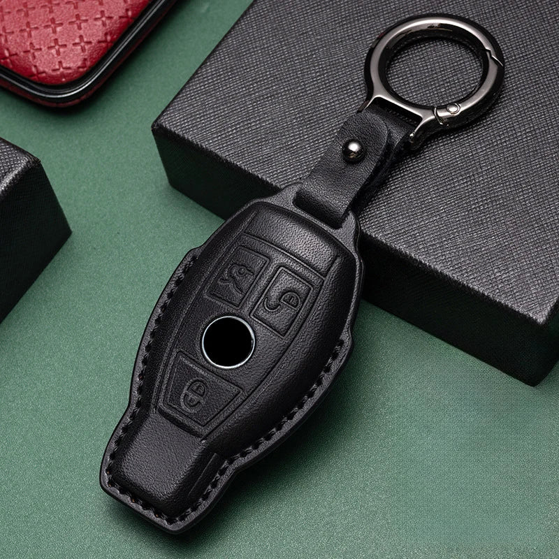 Genuine Leather Key Fob Cover for Mercedes-Benz A-Class, B-Class, C-Class, E-Class, GLS, GLA, GLK, GLC, CLS, CLA, W204, W205, W212, W463, W176