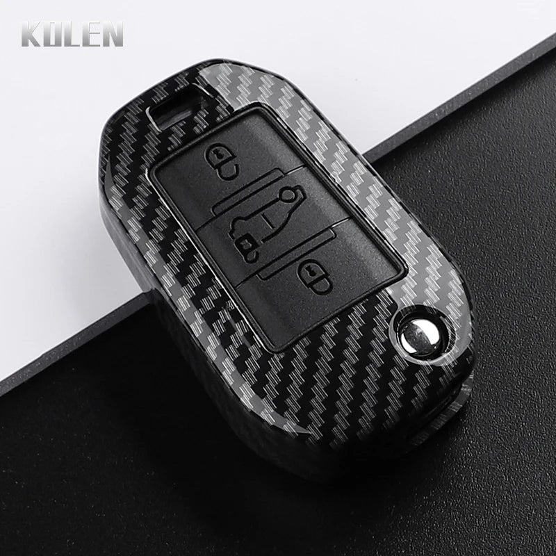 Car Key Cover Compatible with Peugeot 208 301 307 308 508 2008 3008 5008 Expert; Citroen C3 C4 C5 Cactus C6 C8 – Carbon Fiber Style
