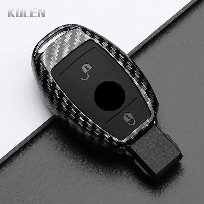 Car Key Cover Compatible with Mercedes-Benz A B C E Class GLS GLA GLK GLC CLS CLA AMG W204 W205 W212 W463 W176 – Carbon Fiber Style