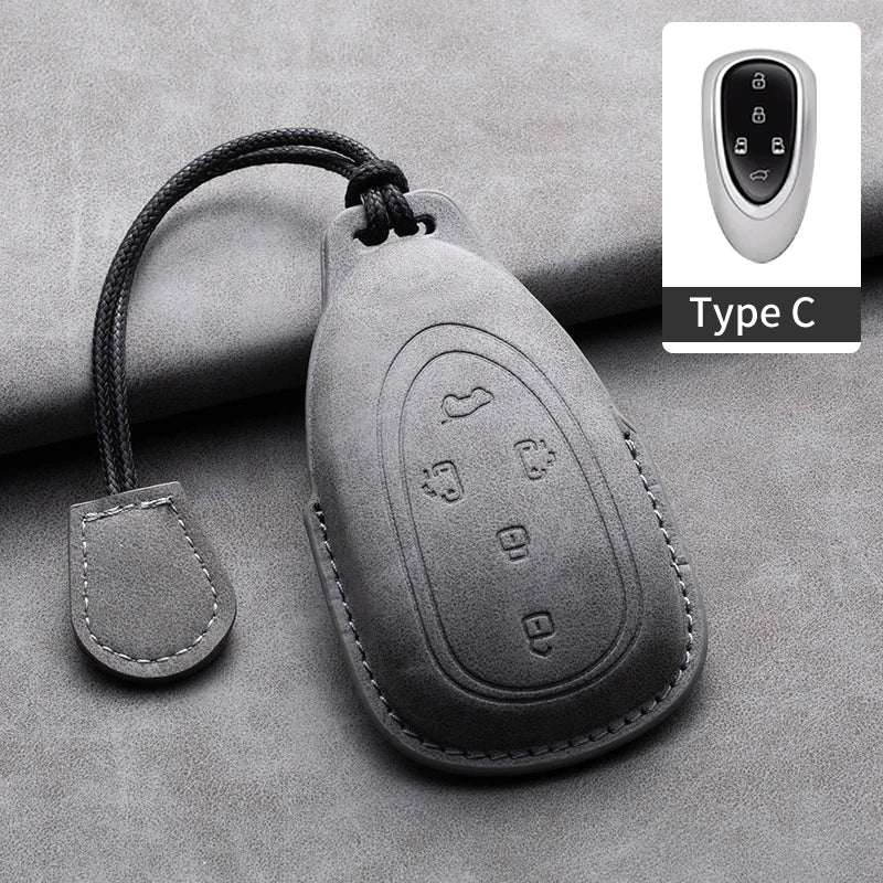 Leather Car Key Fob Cover Compatible with Great Wall GWM WEY Coffee01, Coffee02, WEY-X, WEY-S, WEY-GT, VV7 GT