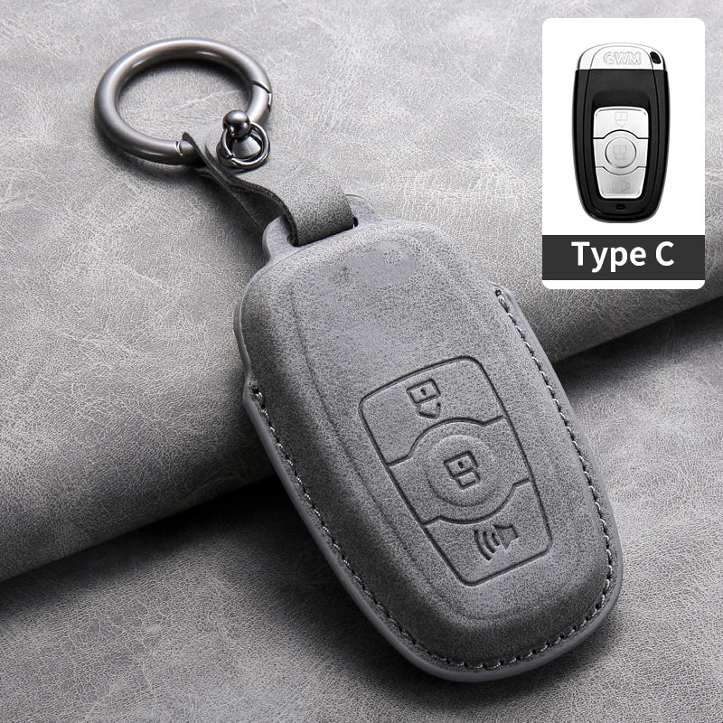Leather Car Key Cover Compatible with Great Wall Haval/Hover H6, H7, H8, H4, H9, F5, F7, H2S, H3, H5, M6, Dargo, B07, A07