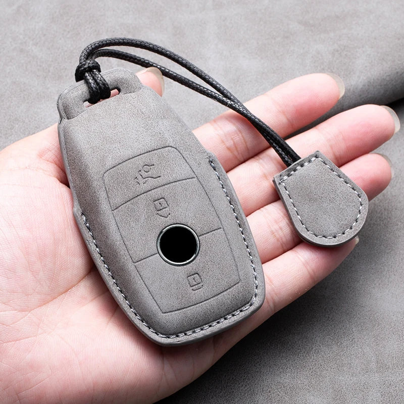 Leather Car Key Cover Compatible with Mercedes-Benz A-Class, C-Class, E-Class, S-Class, G-Class, GLC, CLE, CLA, W177, W205, W213, W222, X167, AMG