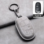Leather Car Key Fob Cover Compatible with Jeep Renegade, Compass, Grand Cherokee, Wrangler; Chrysler 300C