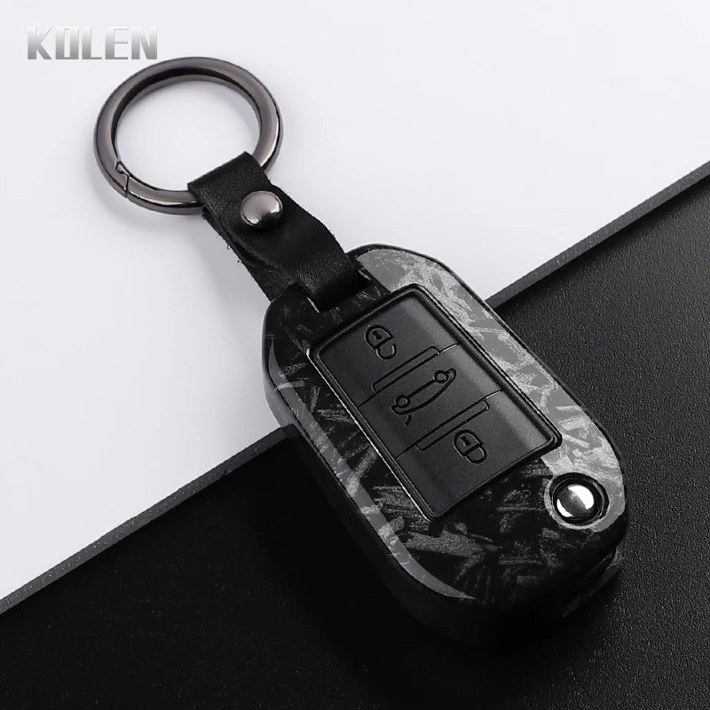 Car Key Cover Compatible with Peugeot 208 301 307 308 508 2008 3008 5008 Expert; Citroen C3 C4 C5 Cactus C6 C8 – Carbon Fiber Style