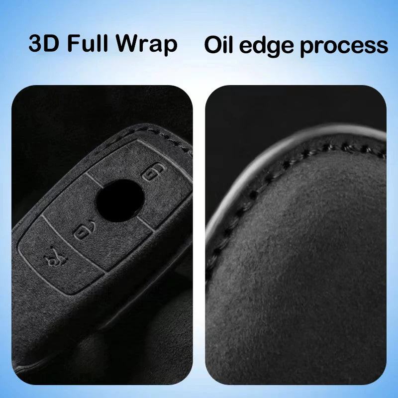 Suede Keyless Car Key Cover Compatible with Mercedes-Benz E-Class, C-Class, S-Class, GLC, E200, E400, E63, W213, S550, S560, C260, A200