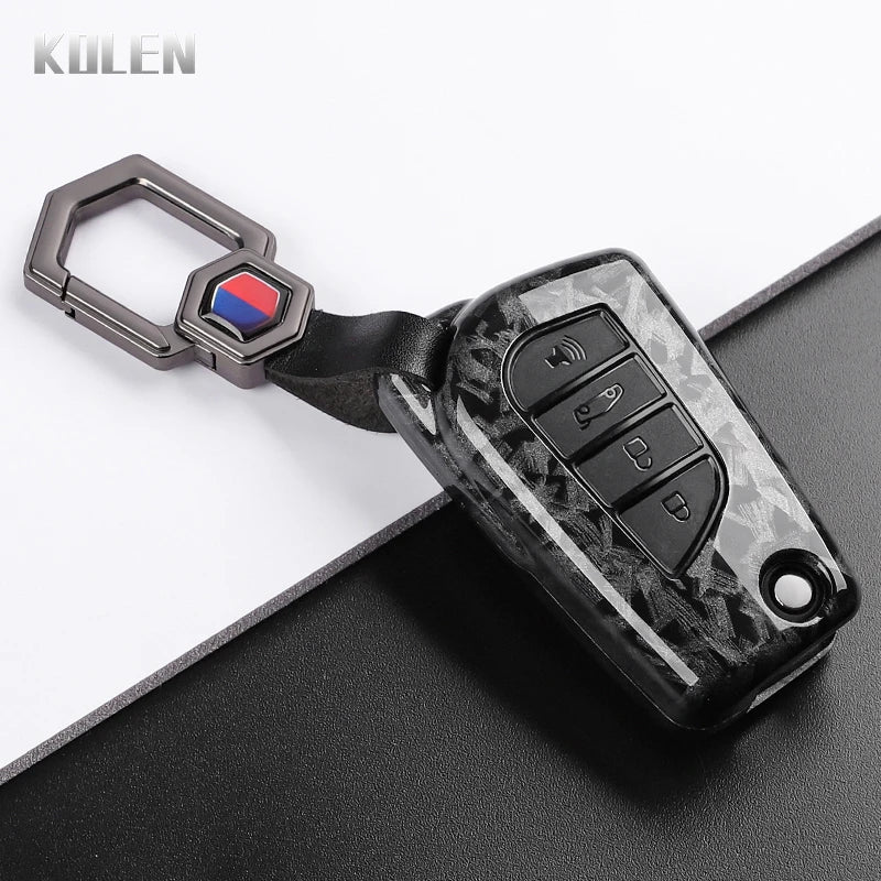 Car Key Cover Compatible with Toyota Camry RAV4 Fortuner Hilux Auris Corolla Avensis Verso Yaris Aygo; Scion tC – Carbon Fiber Style