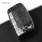 Car Key Cover Compatible with Volkswagen (VW) Golf 7 MK7 Tiguan MK2; SEAT Ateca Leon FR 2 Ibiza – Carbon Fiber Style