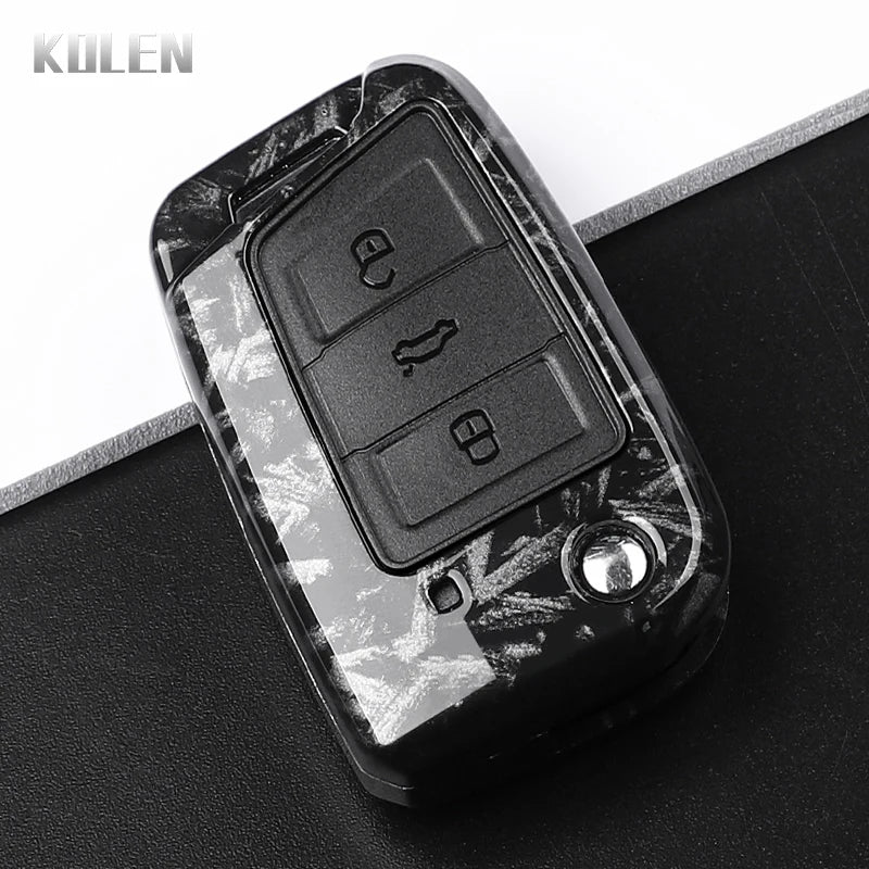 Car Key Cover Compatible with Volkswagen (VW) Golf 7 MK7 Tiguan MK2; SEAT Ateca Leon FR 2 Ibiza – Carbon Fiber Style