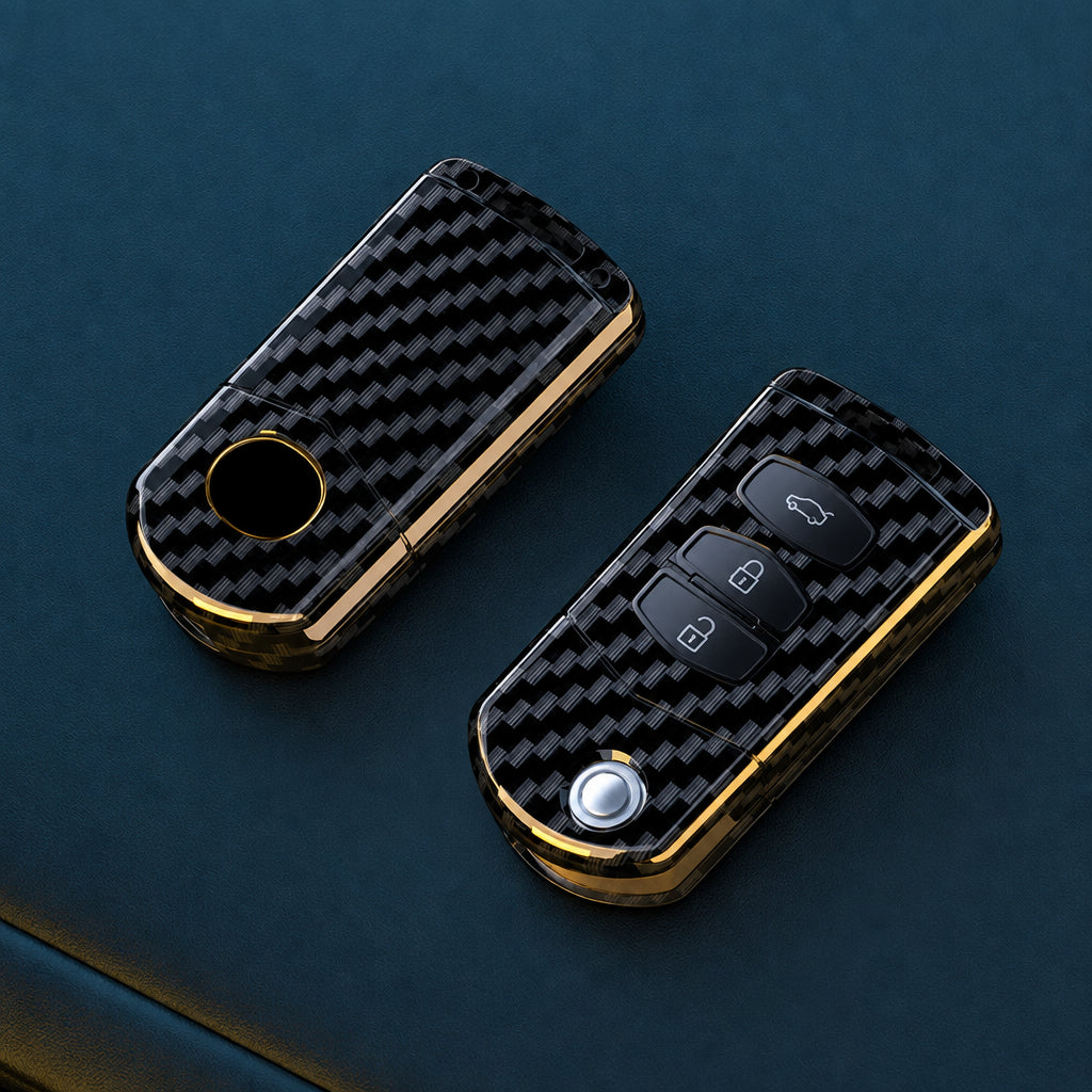 Flip Key Cover Compatible with Mazda 2 3 5 6 8 CX7 CX-7 CX5 CX-5 CX9 CX-9 MX5 MX-5 M6 RX8 RX-8 – 2/3/4 Buttons – Carbon Fiber Style