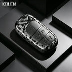 Car Key Cover Compatible with Jeep Renegade Grand Cherokee; Dodge Journey Charger; Chrysler 200 300 – Carbon Fiber Style