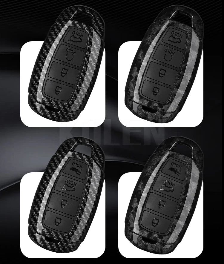 Car Key Cover Compatible with Hyundai i30 ix25 Elantra Kona Solaris Azera Grandeur IG TM Accent Santa Fe – Carbon Fiber Style