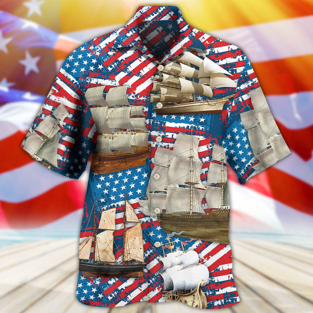 Sailing American Independence Day Hawaiian Shirt Design View For Casual Summer Styling