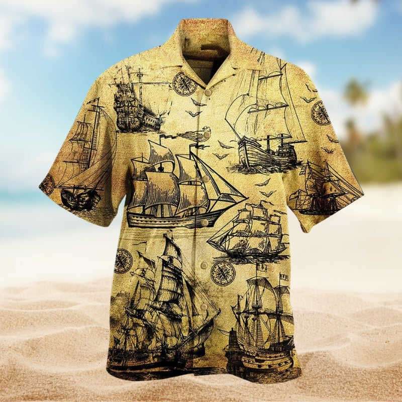 Vintage Sail Hawaiian Shirt For Tropical Holidays, Outdoor Gatherings, And Everyday Comfort