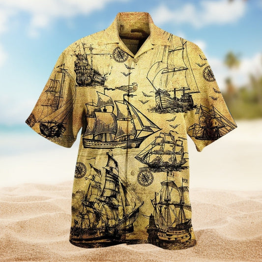 Vintage Sail Hawaiian Shirt For Tropical Holidays, Outdoor Gatherings, And Everyday Comfort