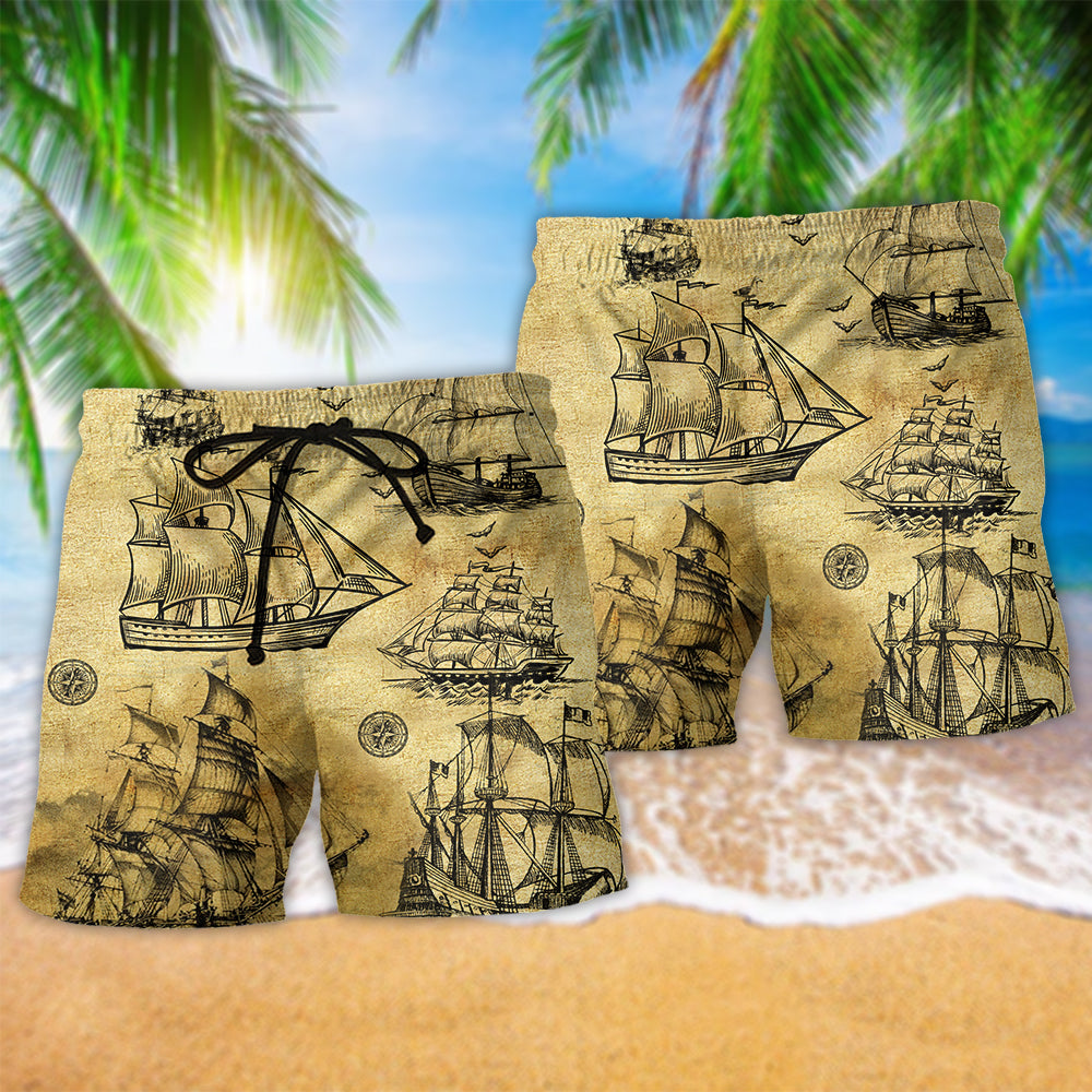 Vintage Ocean Sailing Beach Shorts Pattern Detail For Sunny Day Adventures And Travel Ready Comfort