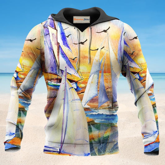Sailing Beach Sunset Hoodie For Casual Street Style Travel And Daily Comfort