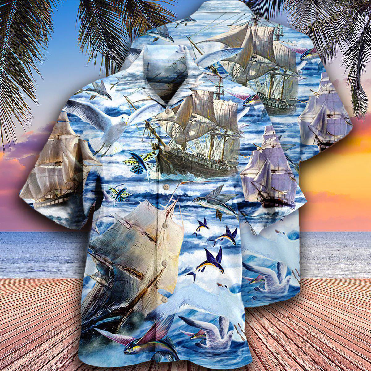 Sailing Far Flying Hawaiian Shirt Artwork Detail For Resort Trips And Outdoor Activities