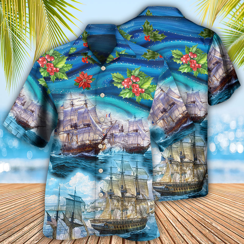 Sailing Sea Christmas Hawaiian Shirt For Vacation Days And Relaxed Coastal Outings