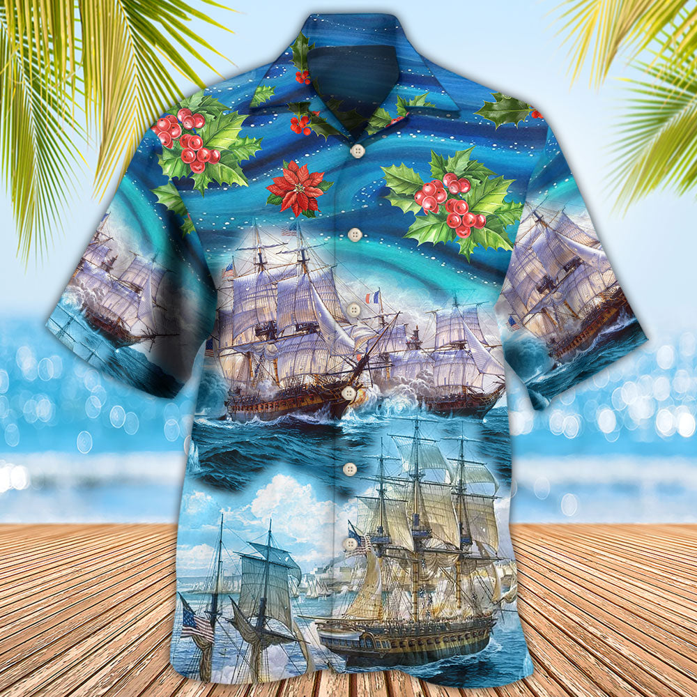 Sailing Sea Christmas Hawaiian Shirt Pattern Detail For Summer Holidays And Outdoor Fun