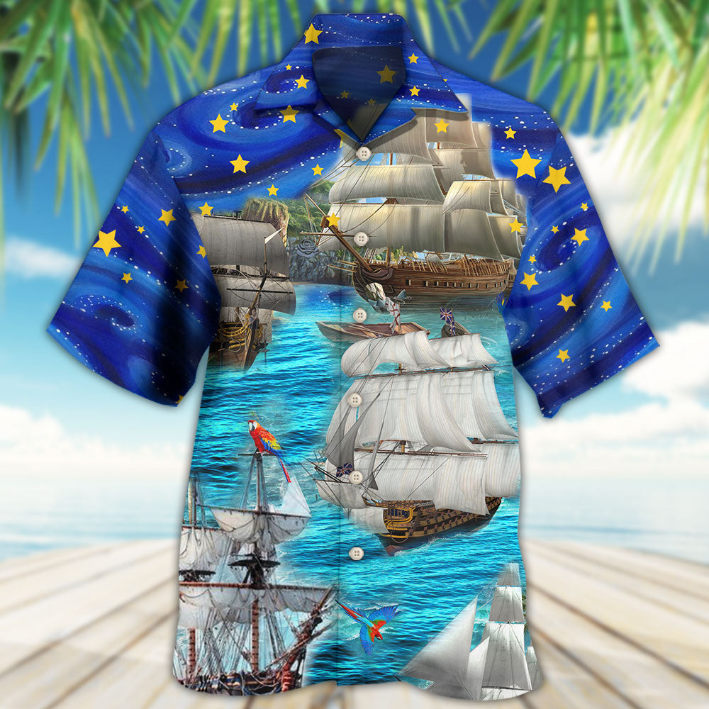 Sailing Ocean Sky Christmas Hawaiian Shirt Artwork Detail For Tropical Trips And Casual Outings
