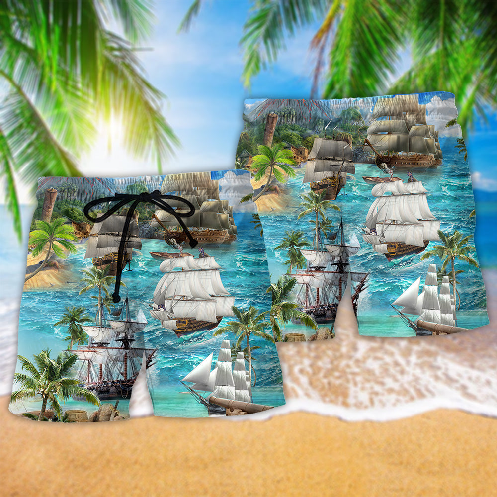 Sailing Ship Ocean Adventure Beach Shorts For Poolside Relaxation And Summer Adventures