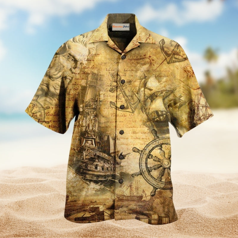 Sailing Ship Into The Sea To Find Your Soul Hawaiian Shirt For Summer Vacation Beach Travel And Relaxed Casual Wear