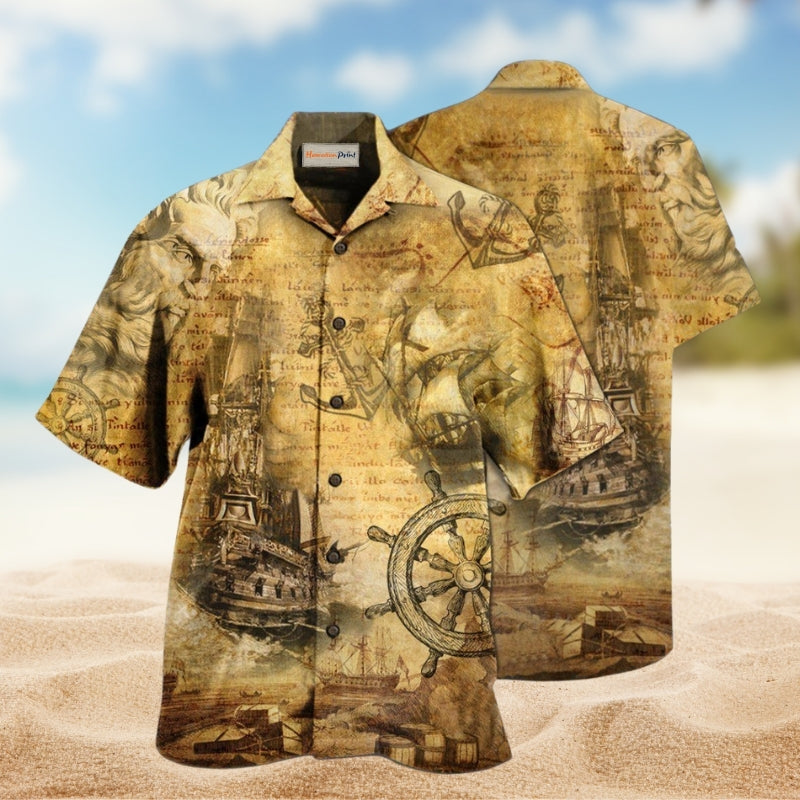 Sailing Ship Into The Sea To Find Your Soul Hawaiian Shirt For Summer Vacation Beach Travel And Relaxed Casual Wear