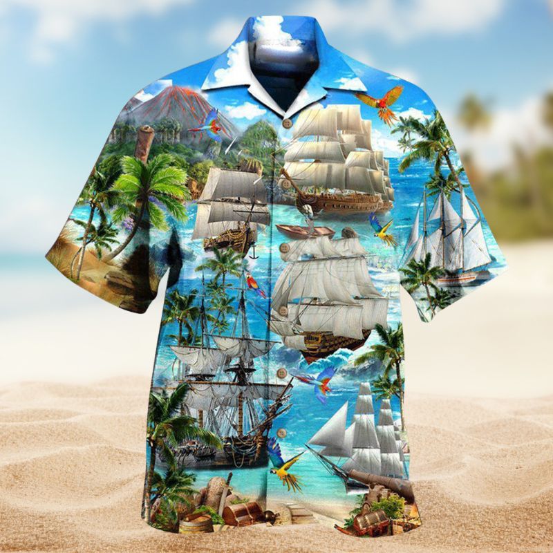Sailing Ship Sea Hawaiian Shirt For Tropical Holidays, Outdoor Gatherings, And Everyday Comfort