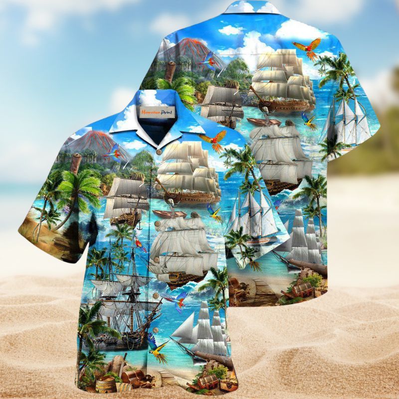 Sailing Ship Sea Hawaiian Shirt For Tropical Holidays, Outdoor Gatherings, And Everyday Comfort