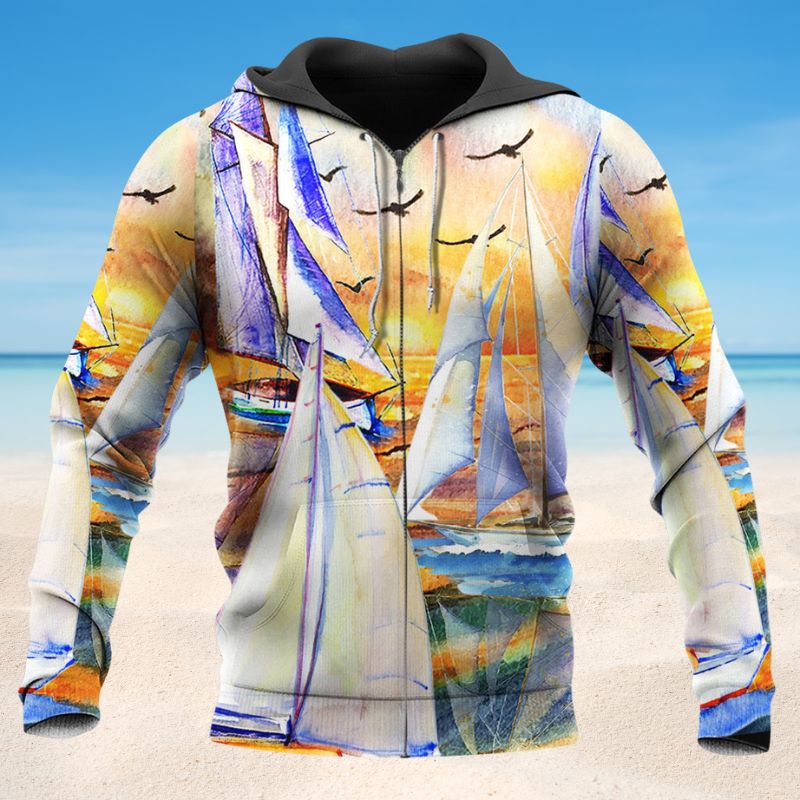 Sailing Beach Sunset Hoodie For Casual Street Style Travel And Daily Comfort