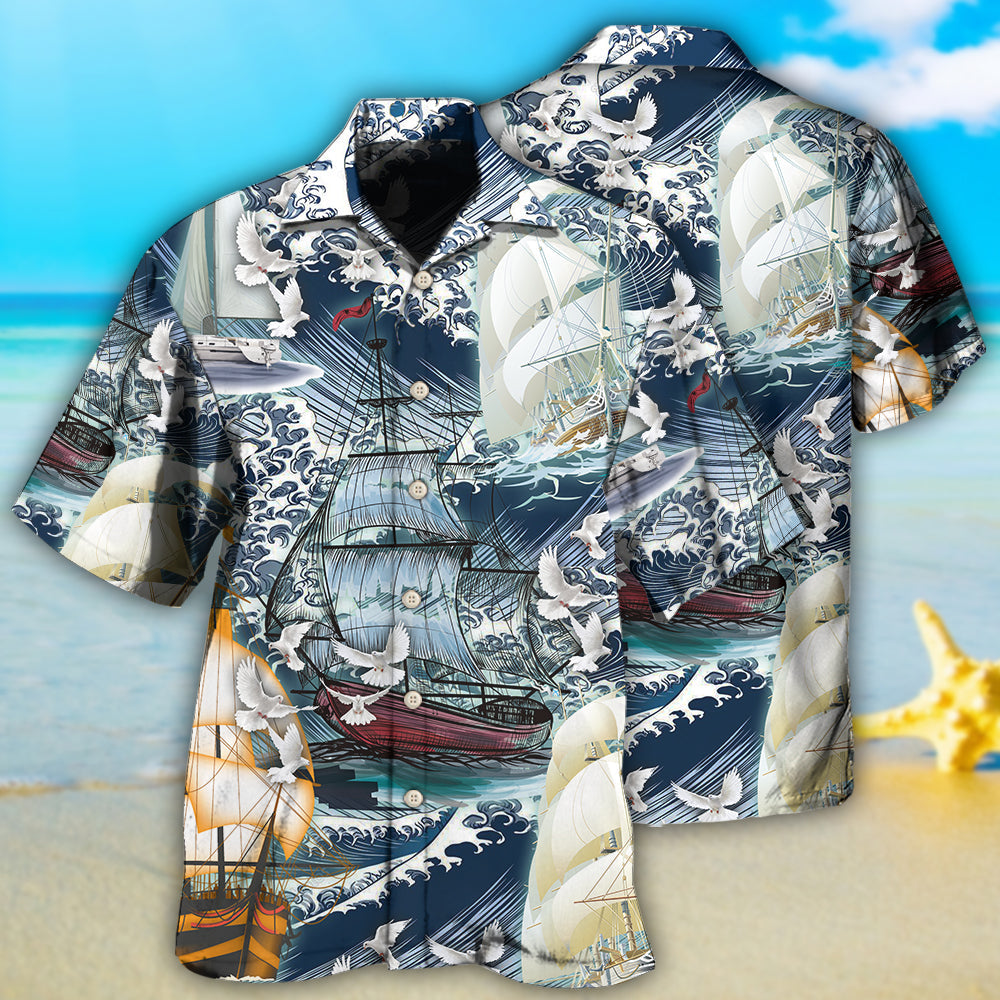 Dove Sailing Big Wave Hawaiian Shirt For Summer Events And Casual Outdoor Wear