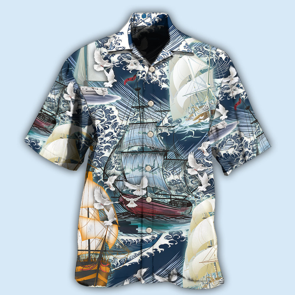Dove Sailing Big Wave Hawaiian Shirt Artwork View For Coastal Escapes And Resort Style