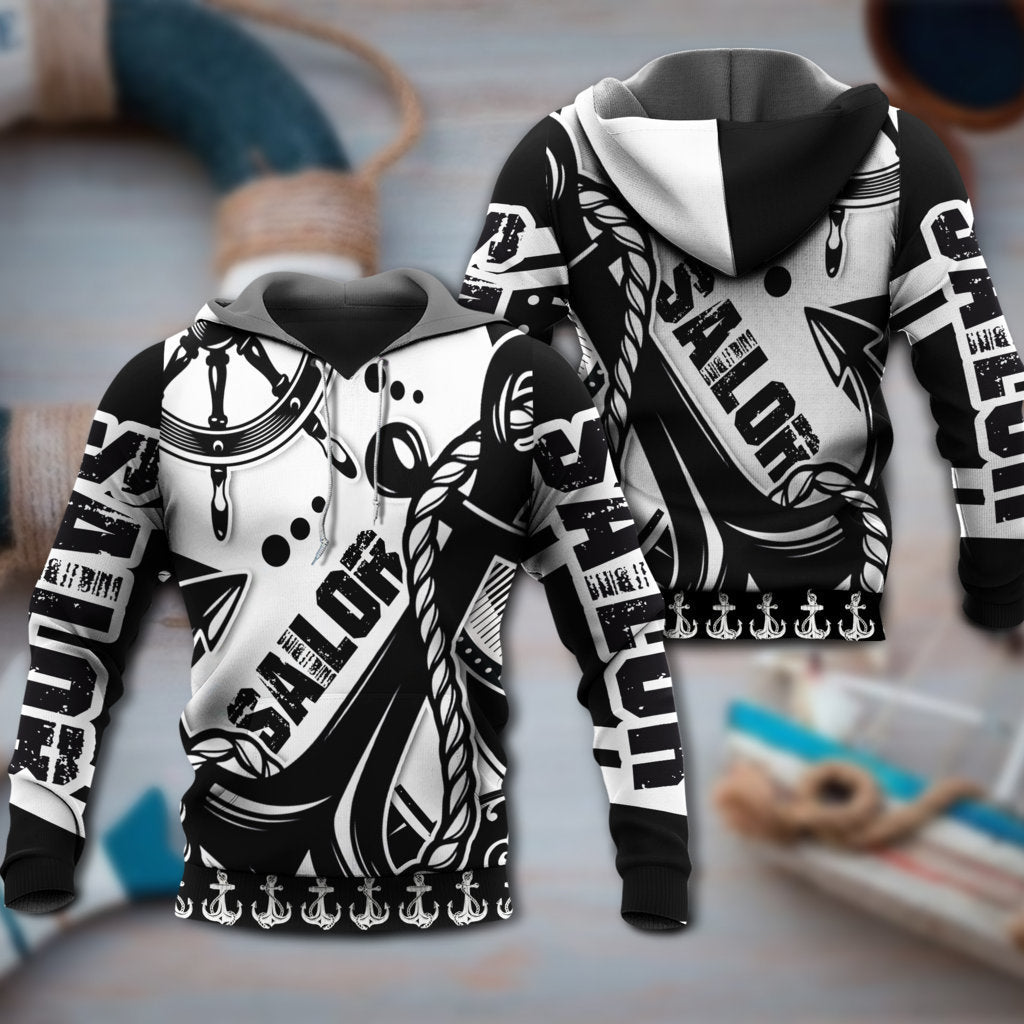 Black White Sailor Hoodie For Travel Days Outdoor Events And Thoughtful Gifts