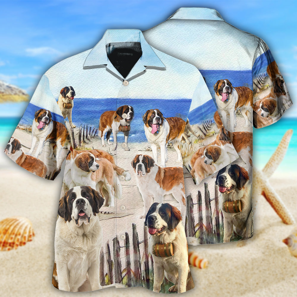 Funny Dog Saint Bernard Beach Hawaiian Shirt Design View For Resort Travel And Thoughtful Gifting