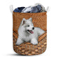 Samoyed Dog Rattan Texture Laundry Basket For Bathroom Bedroom Storage
