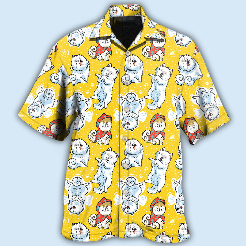 Samoyed Dog Pattern Hawaiian Shirt For Summer Vacation, Beach Travel, And Casual Wear