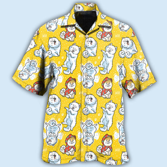 Samoyed Dog Pattern Hawaiian Shirt For Summer Vacation, Beach Travel, And Casual Wear