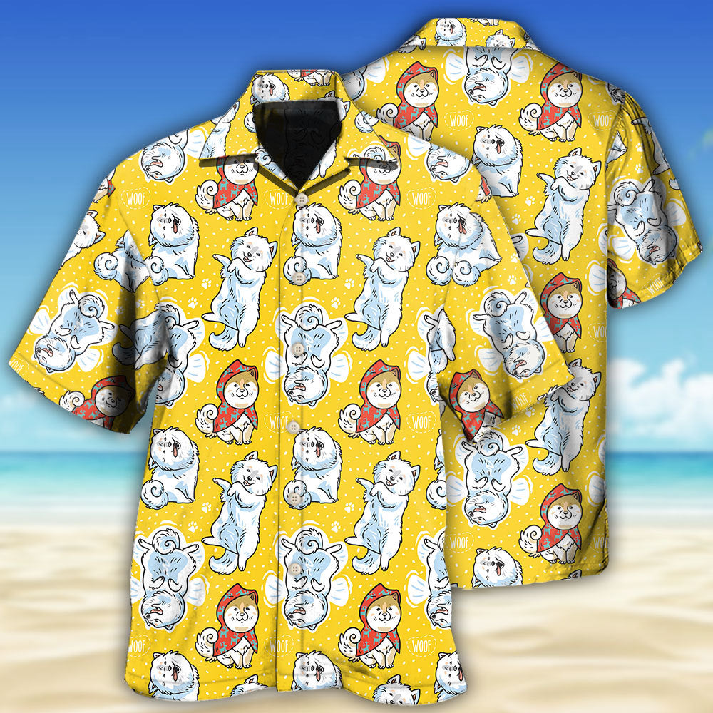Samoyed Dog Pattern Hawaiian Shirt For Summer Vacation, Beach Travel, And Casual Wear