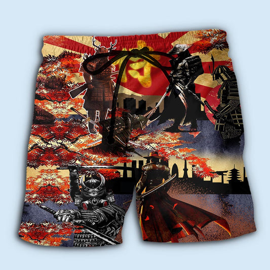Samurai Philosophy Inspirational Beach Shorts Design Detail For Casual Warm Weather Outfits