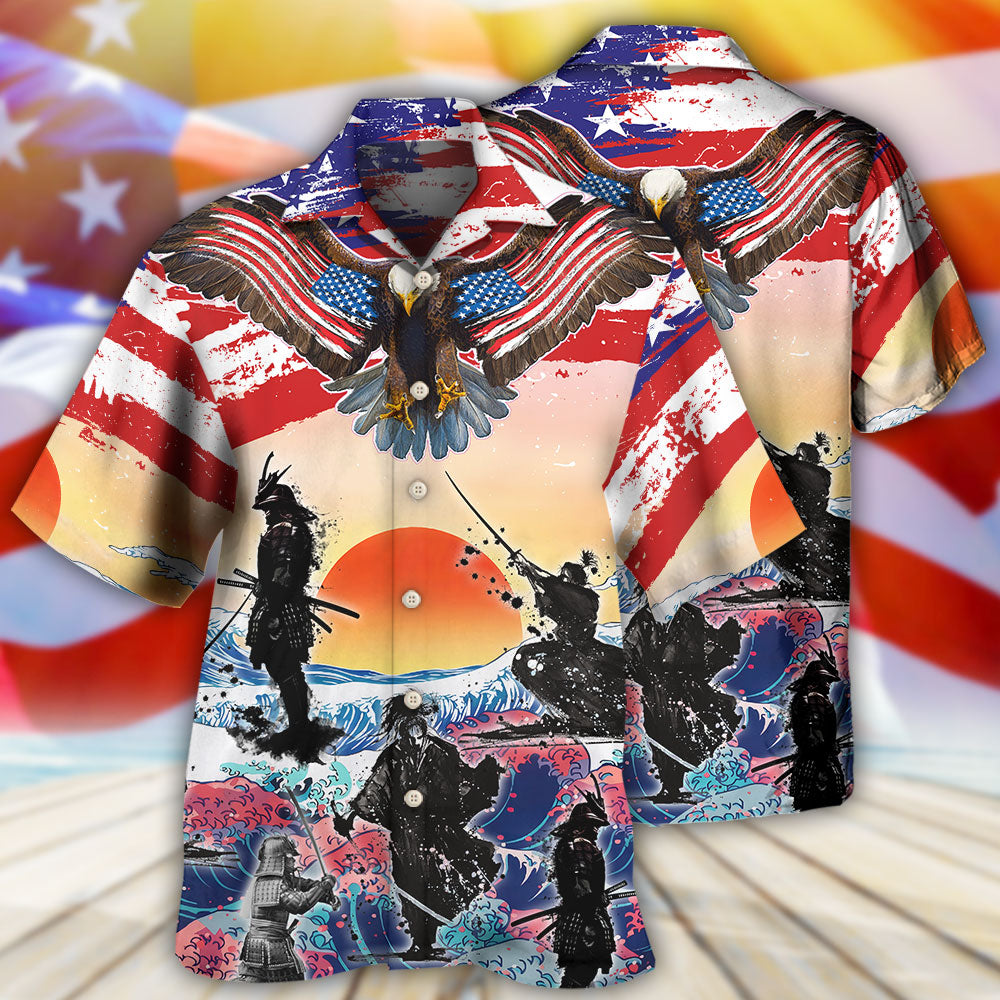 Eagle Samurai US Flag Independence Day Hawaiian Shirt For Coastal Adventures And Warm Weather Wear