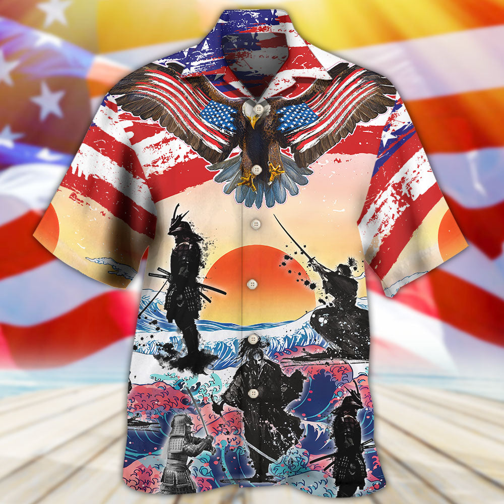 Eagle Samurai US Flag Independence Day Hawaiian Shirt Design View For Resort Travel And Thoughtful Gifting