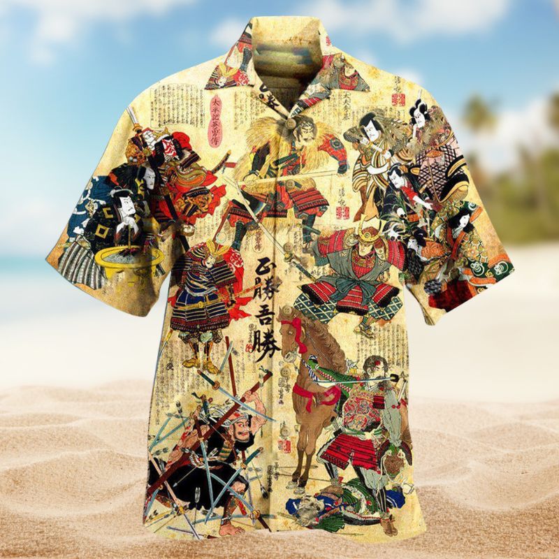Samurai Hidden Vision Hawaiian Shirt For Island Vacations, Resort Wear, And Relaxed Seasonal Style