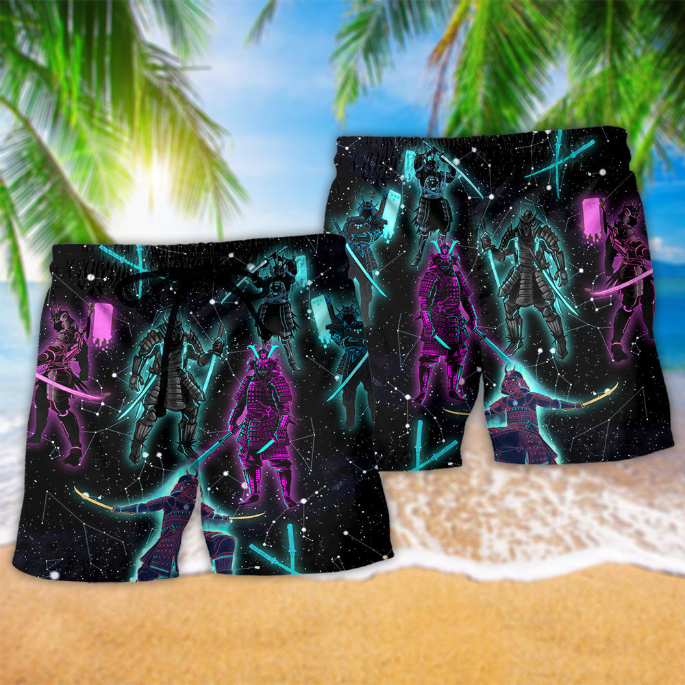 Samurai Rise Death Warrior Beach Shorts Pattern Detail For Casual Summer Plans And Easygoing Coastal Style