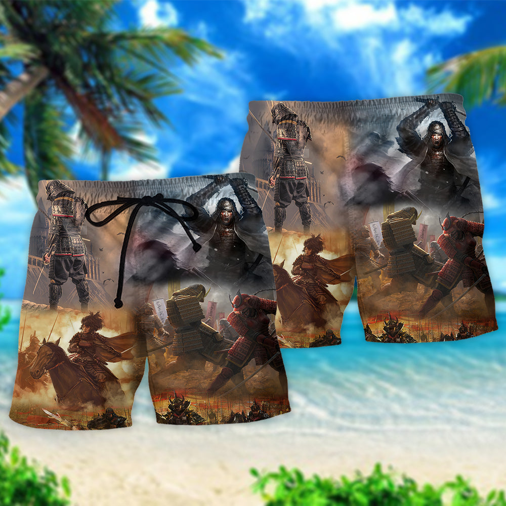 Samurai Warrior Cool Beach Shorts Pattern View For Vacation Travel And Outdoor Fun