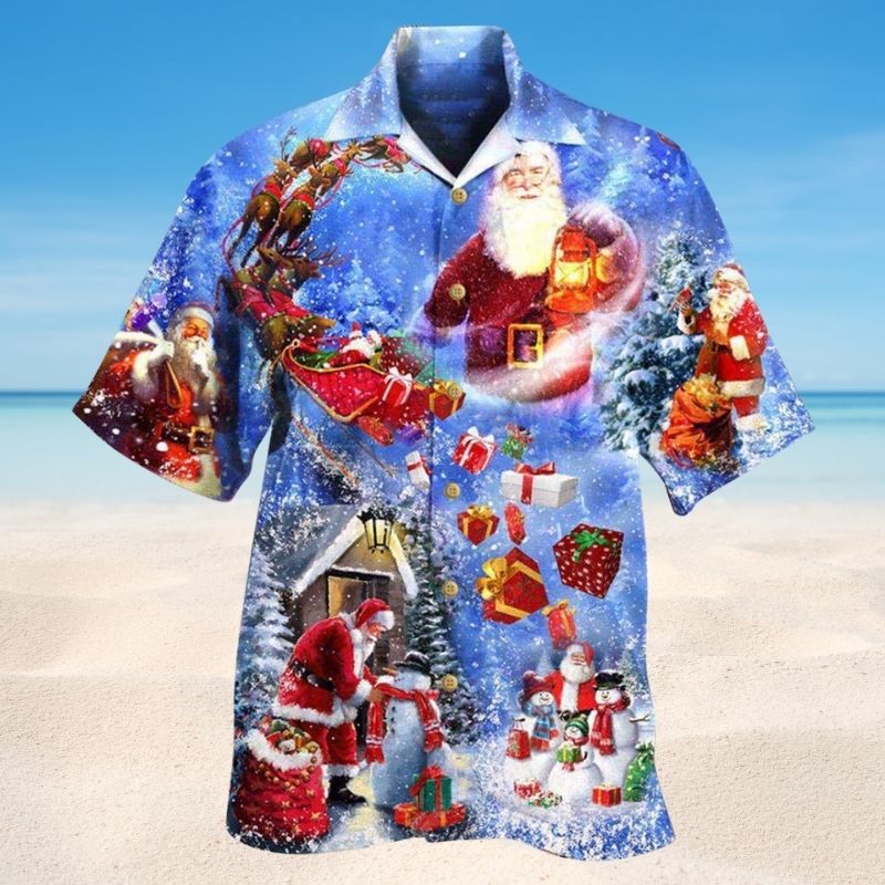 Santa Coming Town Hawaiian Shirt For Coastal Travel, Casual Events, And Comfortable Summer Wear
