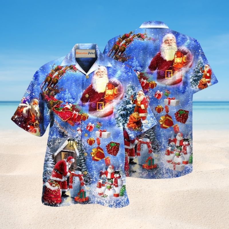 Santa Coming Town Hawaiian Shirt For Coastal Travel, Casual Events, And Comfortable Summer Wear