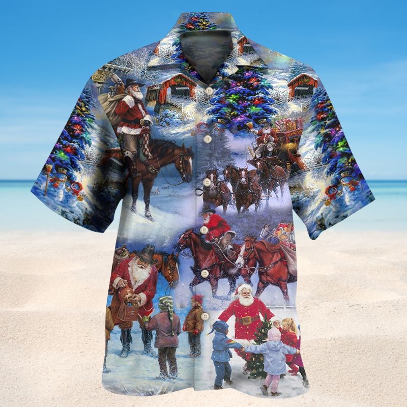 Santa Cowboy Christmas Hawaiian Shirt For Beach Days, Summer Outings, And Thoughtful Gift Giving