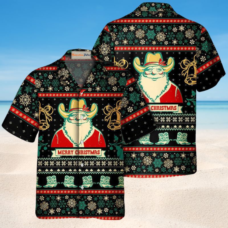 Santa Cowboy Christmas Hawaiian Shirt For Coastal Travel, Casual Events, And Comfortable Summer Wear