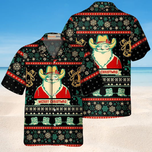 Santa Cowboy Christmas Hawaiian Shirt For Coastal Travel, Casual Events, And Comfortable Summer Wear