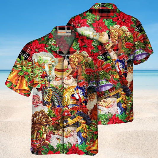 Santa Cowboy Christmas Red Hawaiian Shirt For Festive Events, Island Vacations, And Comfortable Casual Outfits